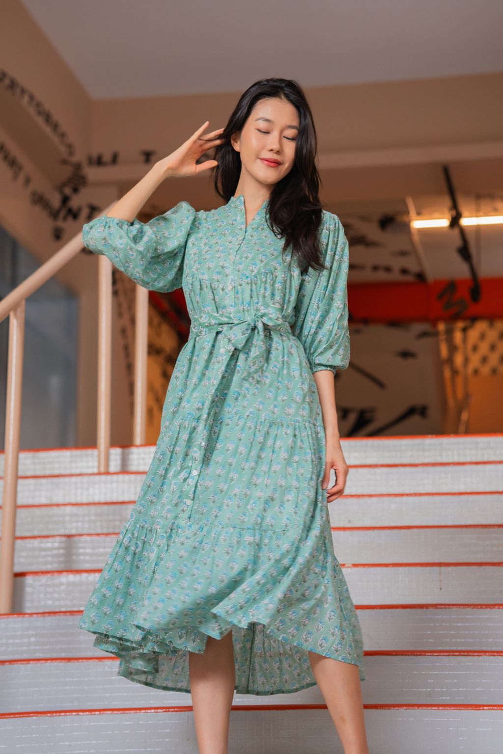 Artful House Bali Tiered Midi Laguna turquoise cotton summer dress