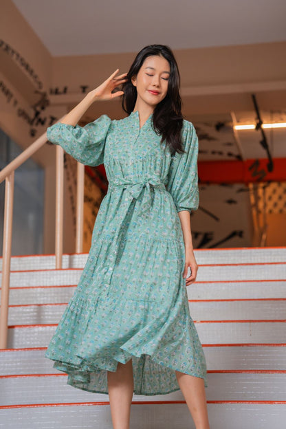 Artful House Bali Tiered Midi Laguna turquoise cotton summer dress