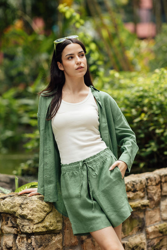 Artful House Best Friend Shirt Sage linen relaxed fit women's resort wear shirt