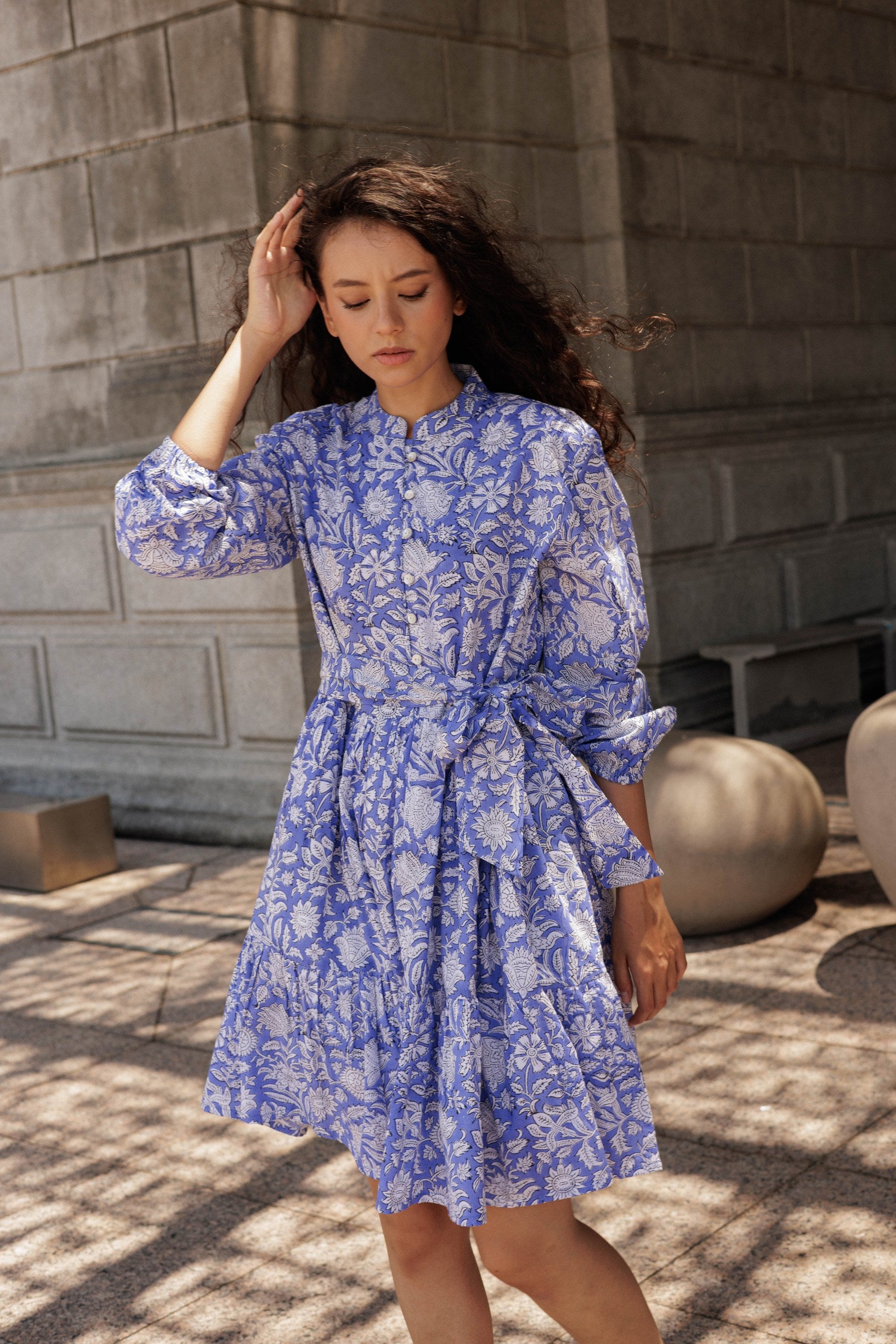 Artful House Clover Mini Lavender summer dress crafted from breathable cotton with a romantic floral print