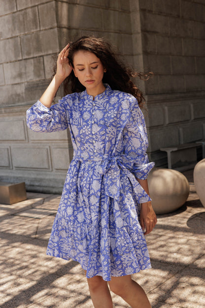 Artful House Clover Mini Lavender summer dress crafted from breathable cotton with a romantic floral print