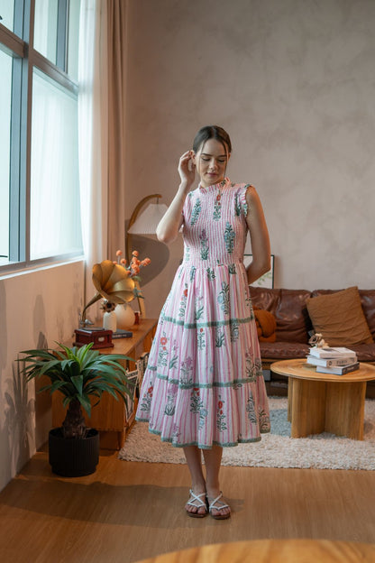 Rose Smocked Midi - Garden Stripes