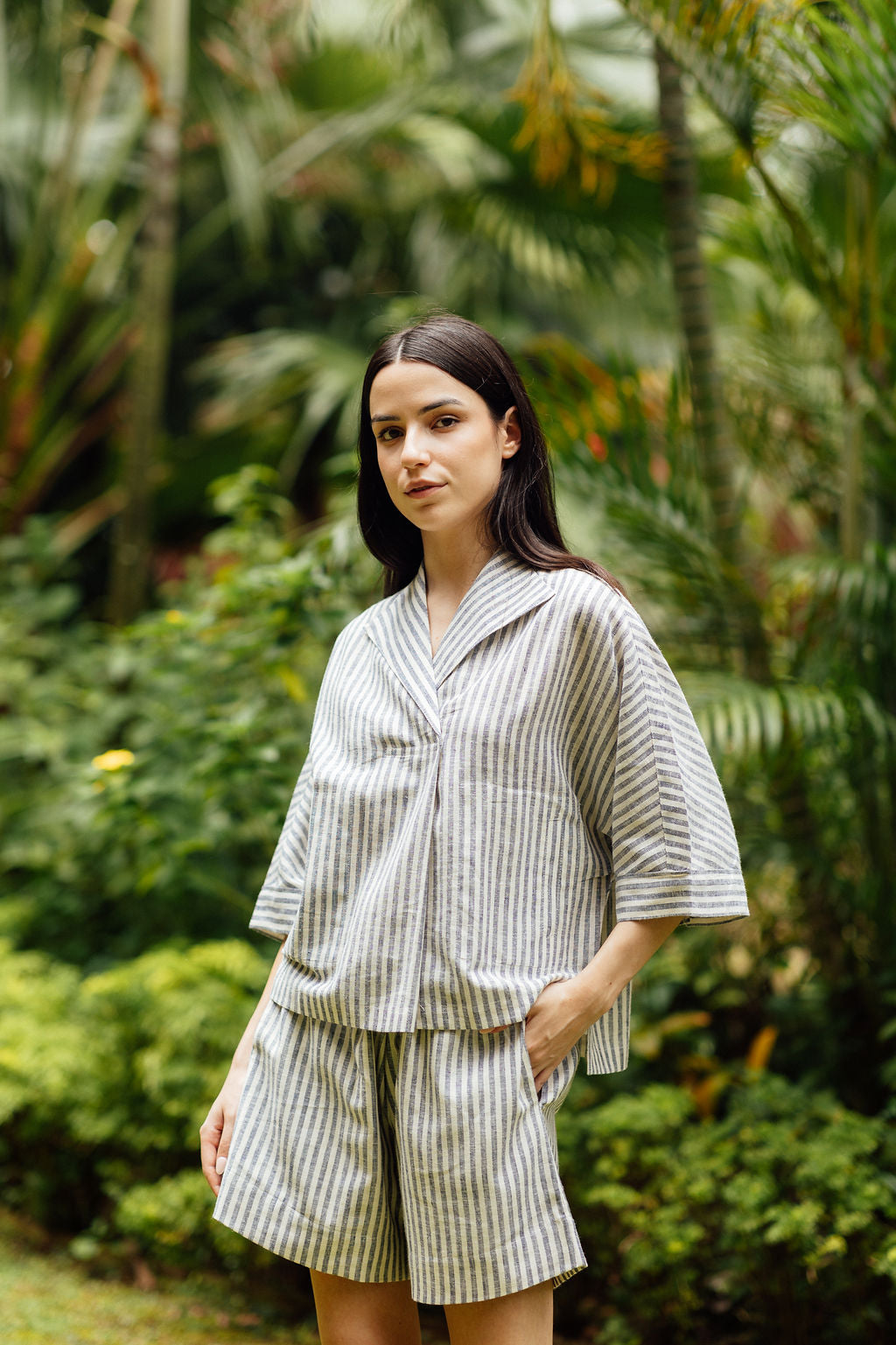 Artful House Slate linen striped top for women versatile co ord set piece for everyday wear and travel