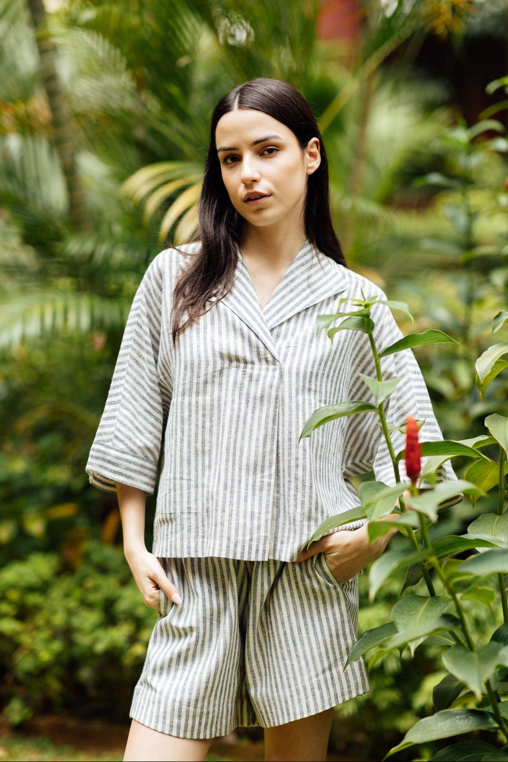 Artful House Goa Top Slate Linen breathable linen co ord top in timeless slate stripe