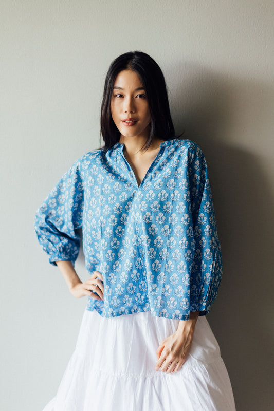 Artful House sapphire blue floral print Brompton Top