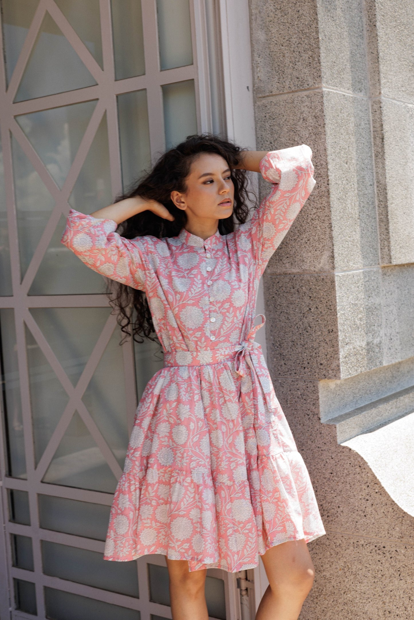 Artful House Lily Mini short cotton dress in peach