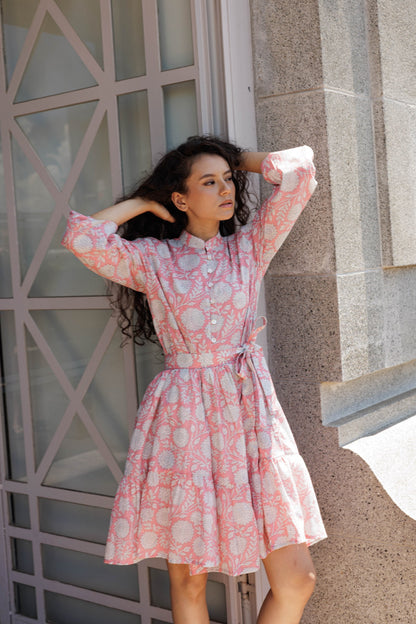 Artful House Lily Mini short cotton dress in peach