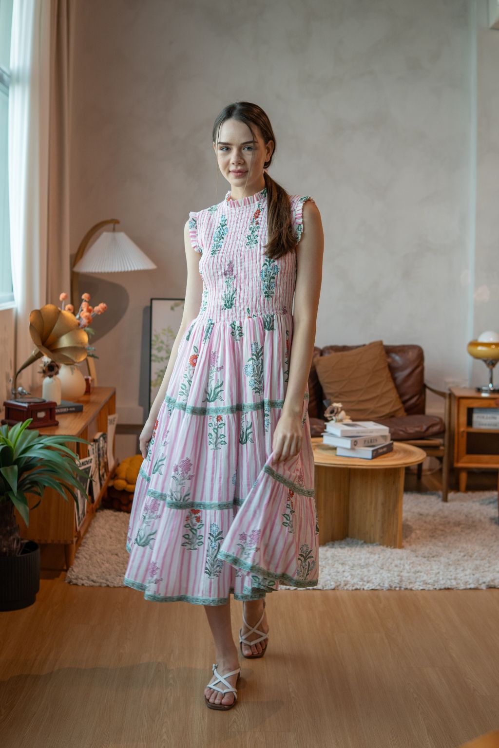 Rose Smocked Midi - Garden Stripes