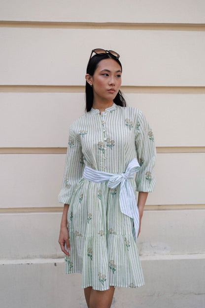 Artful House amber rose mini dress hand block printed cotton short dress peranakan floral design