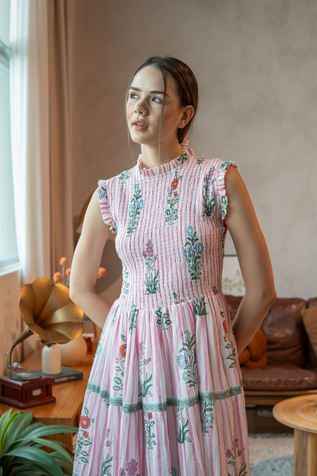 Rose Smocked Midi - Garden Stripes