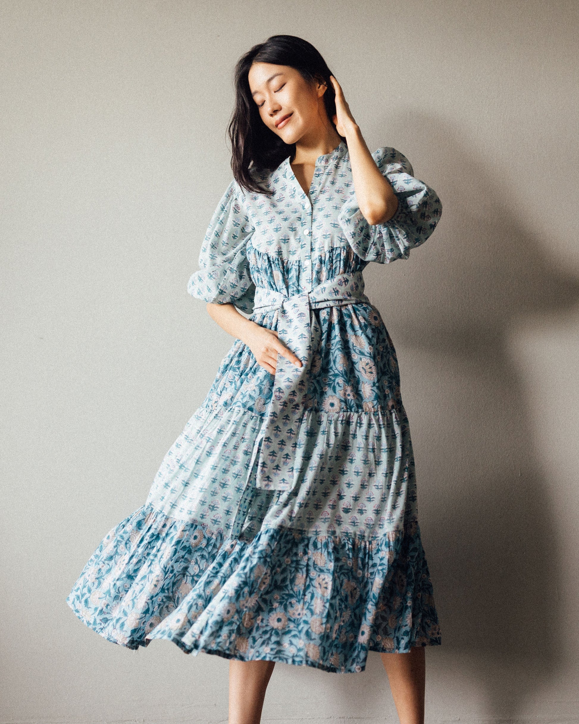 Artful House Bali Midi Dress with sash Belt  - Ocean Blue