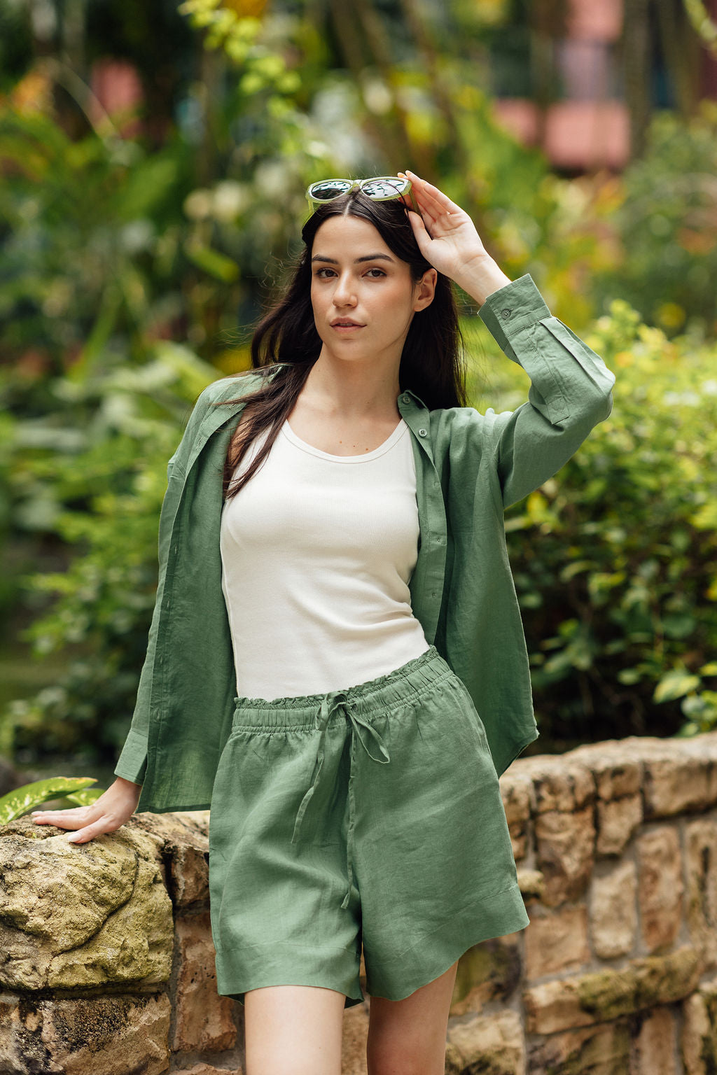 Artful House Sloane Shorts Sage linen women shorts with pockets elasticated waist Singapore