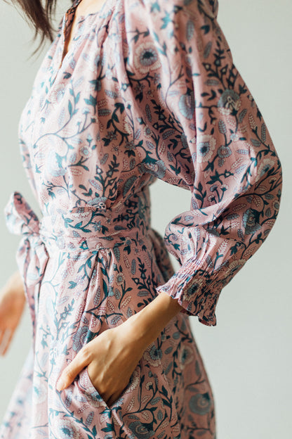 Block print dress with lining