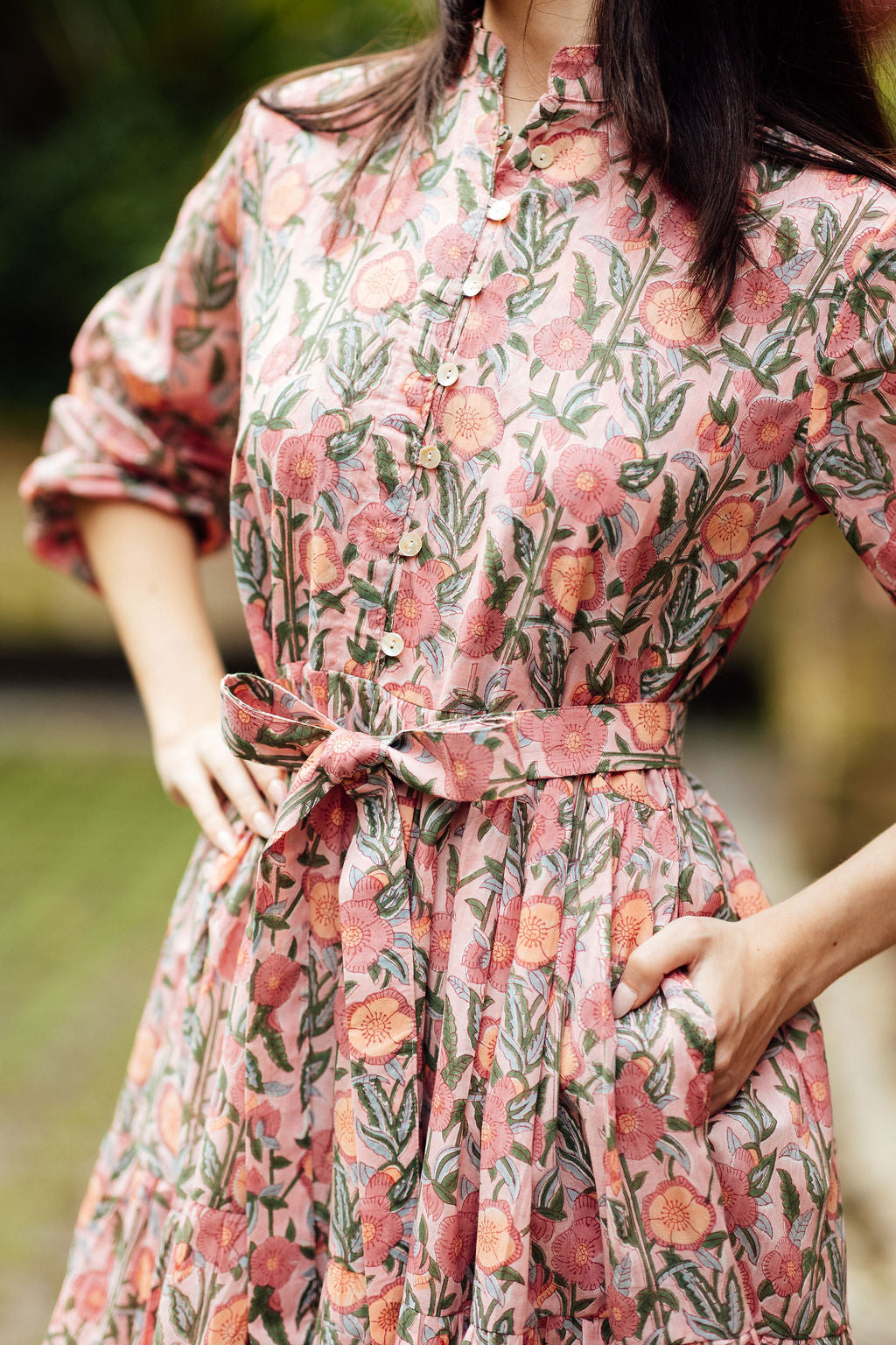 Block print dress with pockets