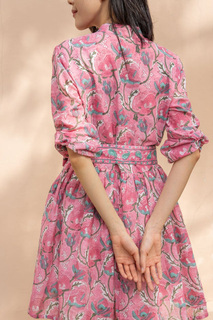 Block print mini dress with belt