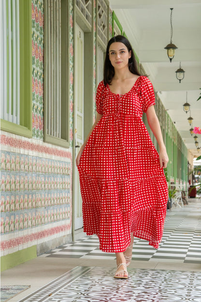 A dress to be festive ready in -Byron Bay Maxi Dress Geranium