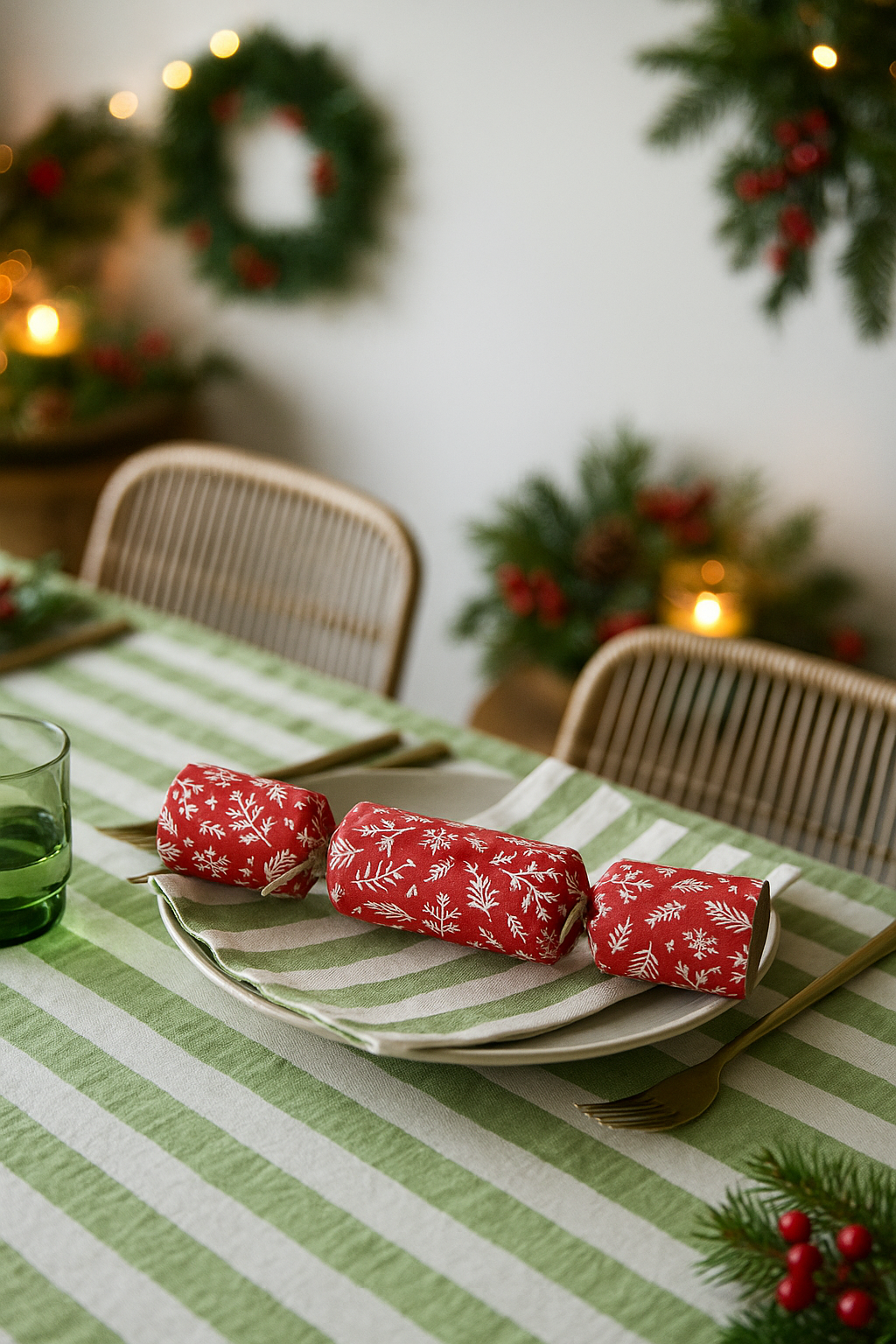 Green Striped Linen Napkins