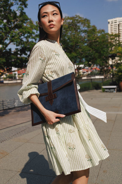 Clover Mini Amber Rose peranakan inspired cotton short dress with striped base and floral print