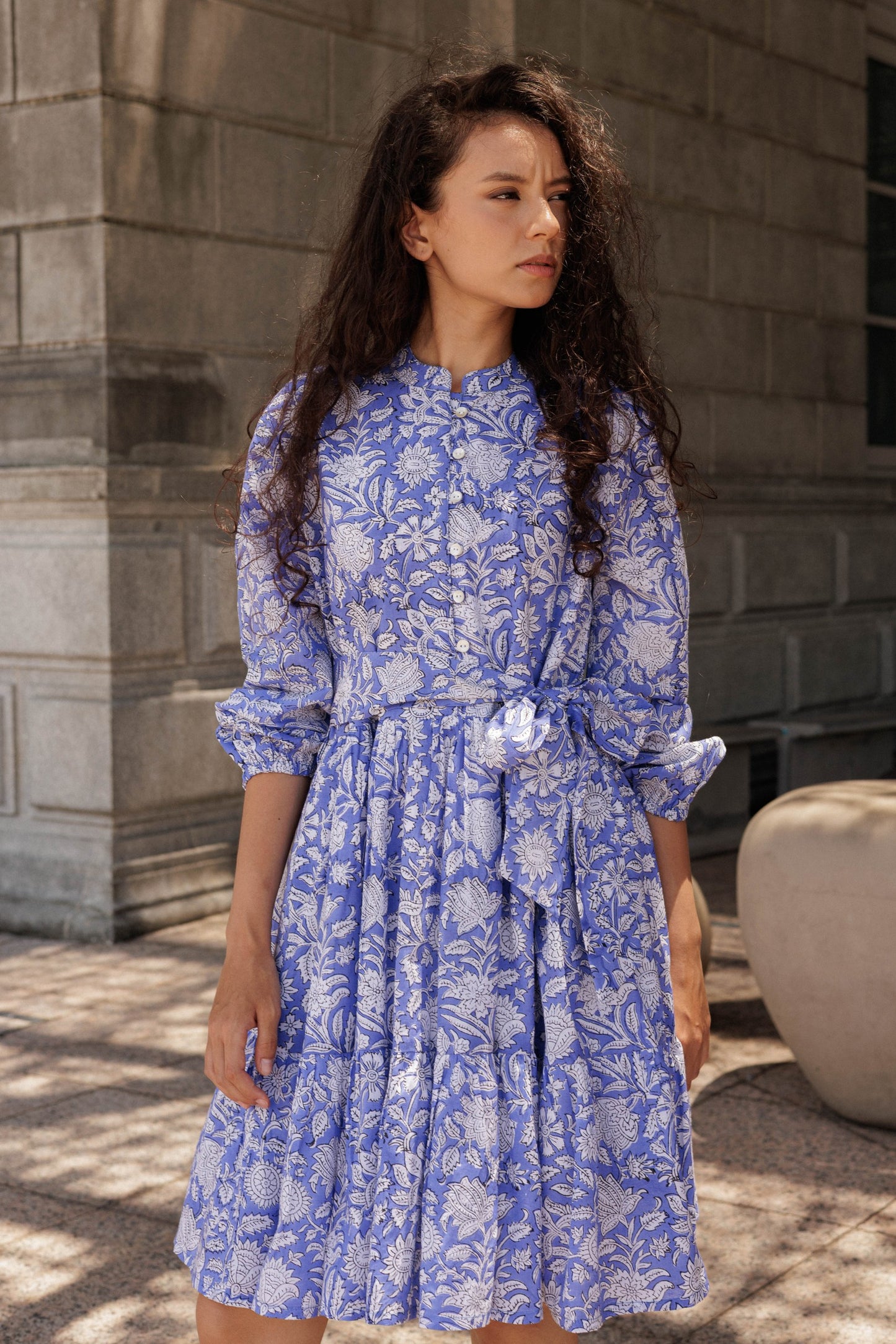 Clover Mini Lavender short cotton dress with artisanal block printing and soft Provence-inspired colours