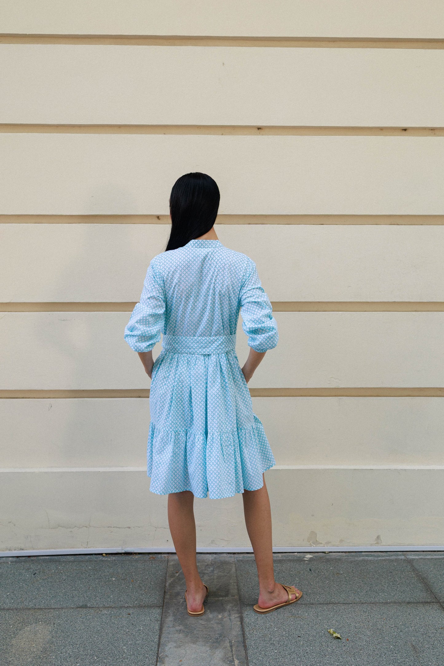 Clover Mini Peranakan Aqua lined cottondress with optional sash belt mini dress Singapore