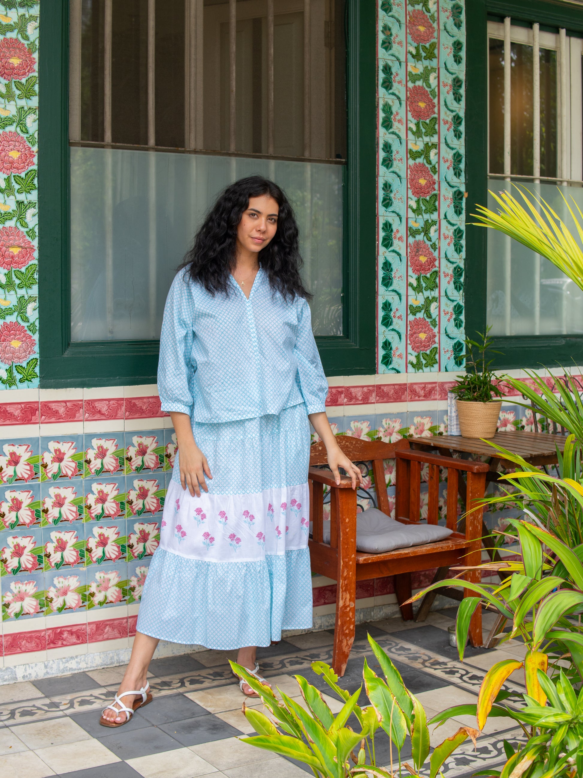 block print skirt in artisanal cotton with pockets and lining