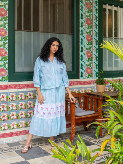 block print skirt in artisanal cotton with pockets and lining