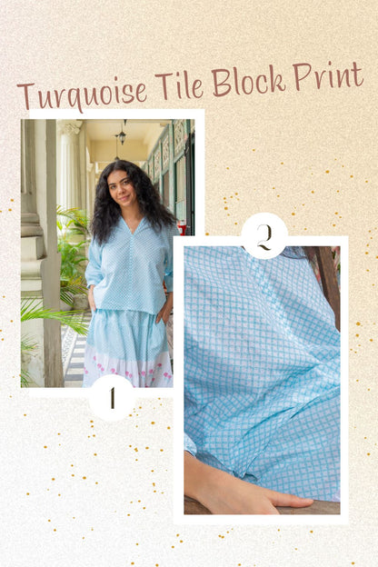 Turquoise Tile Block Print