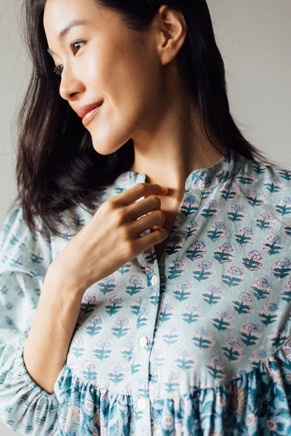 Floral Block Print Midi Dress with Lining