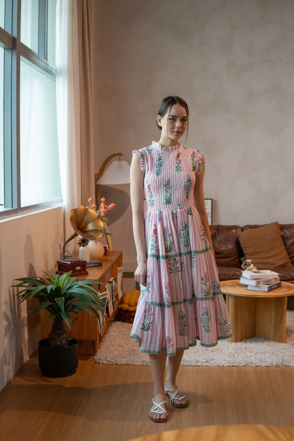 Rose Smocked Midi - Garden Stripes