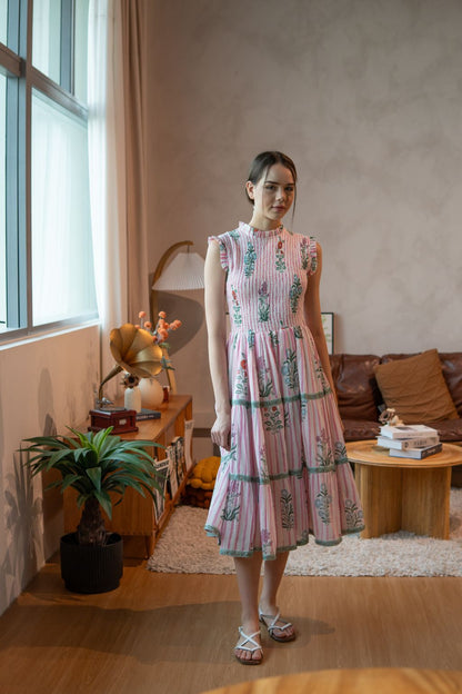 Rose Smocked Midi - Garden Stripes