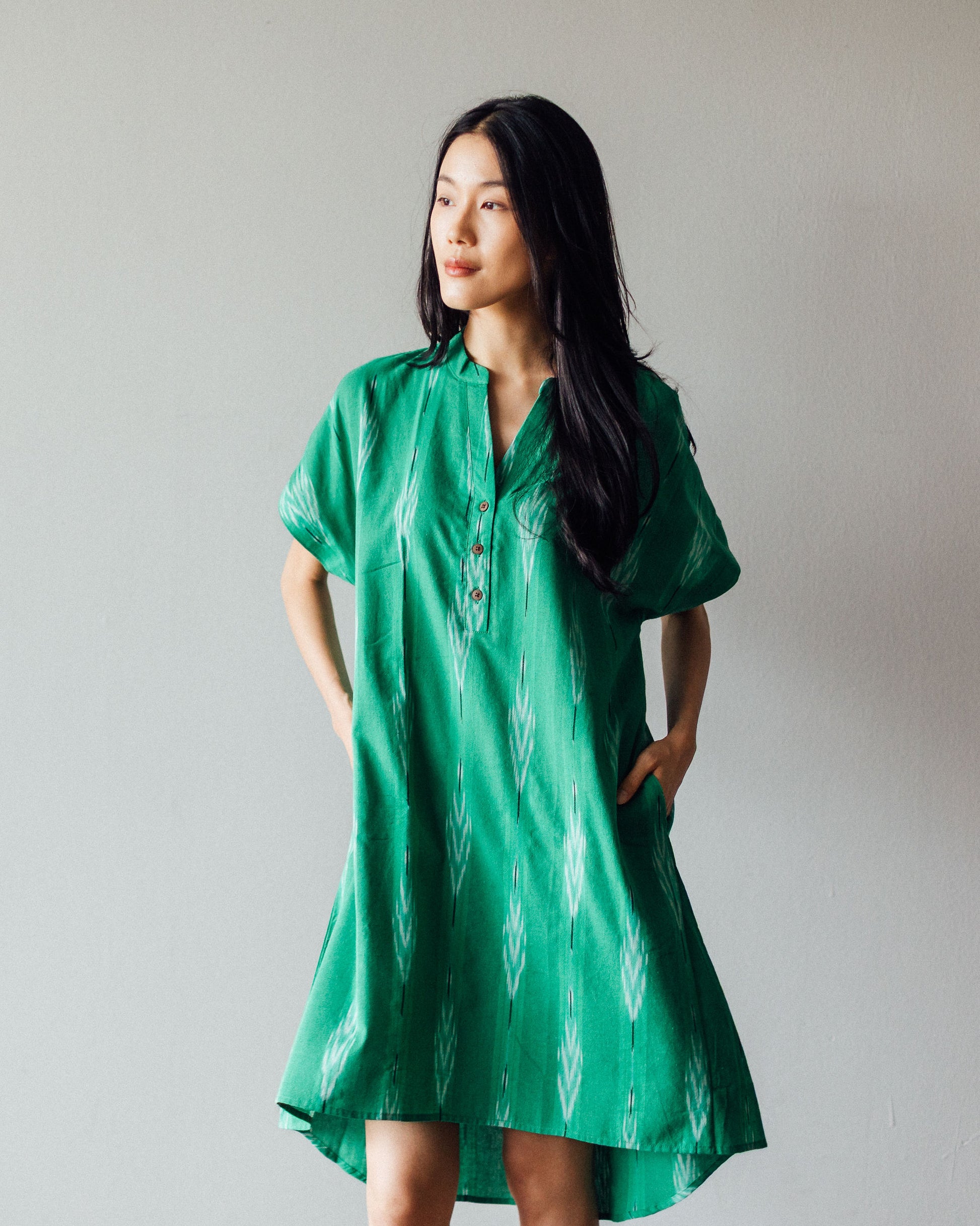 Green Ikat Dress with Pockets