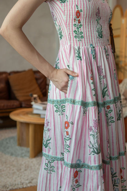Rose Smocked Midi - Garden Stripes