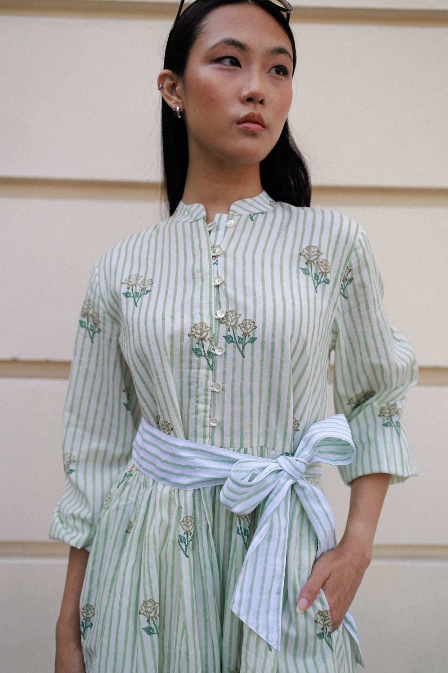 Hand block printed short cotton dress amber rose flora lmini dress breathable cotton Singapore boutique