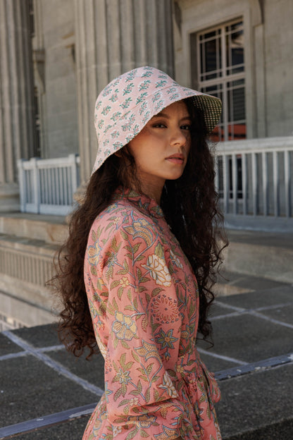 Handmade reversible cotton bucket hatcrafted from left over Artful House dress fabrics