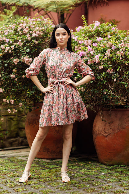 Hand Printed Lily Mini Cotton Dress