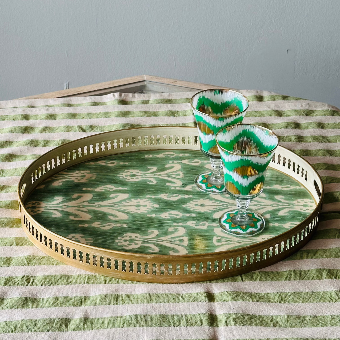 Large Oval Green Ikat Tray