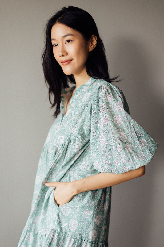 Artful House Bali Tiered Midi with Baloon Sleeves
