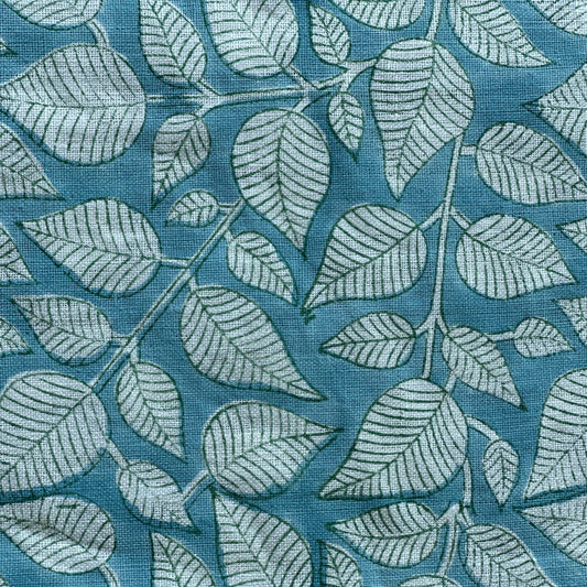 Sky Blue Leaf Pattern Upholstery Fabric