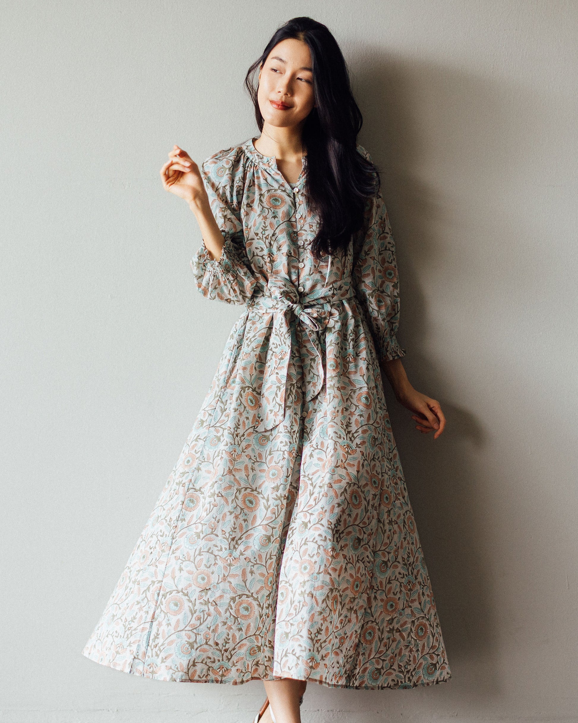 Artful House Richmond Cotton Midi Dress - Clay floral