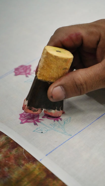 unique block print design inspired by the double rose peranakan tile design