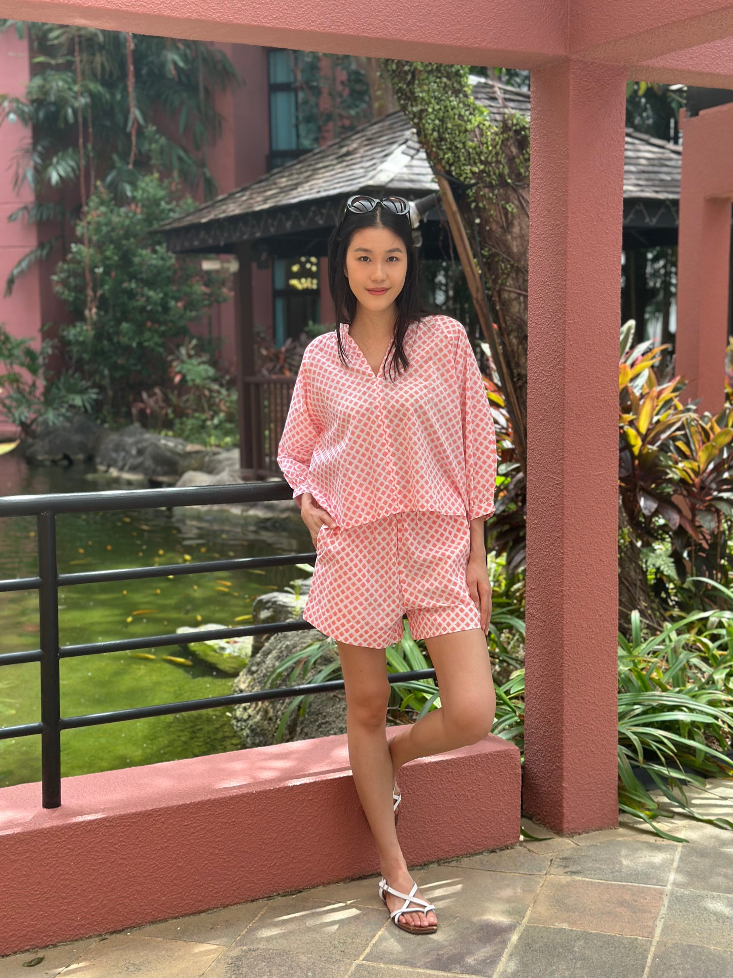 Artful House Sloane Shorts Set Coral Diamond