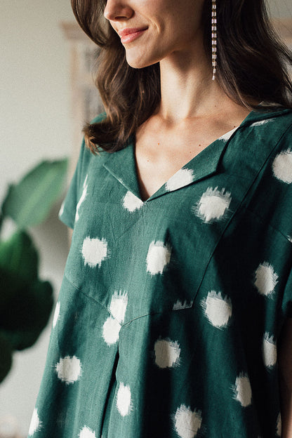 Pine Green Ikat Dot Dress