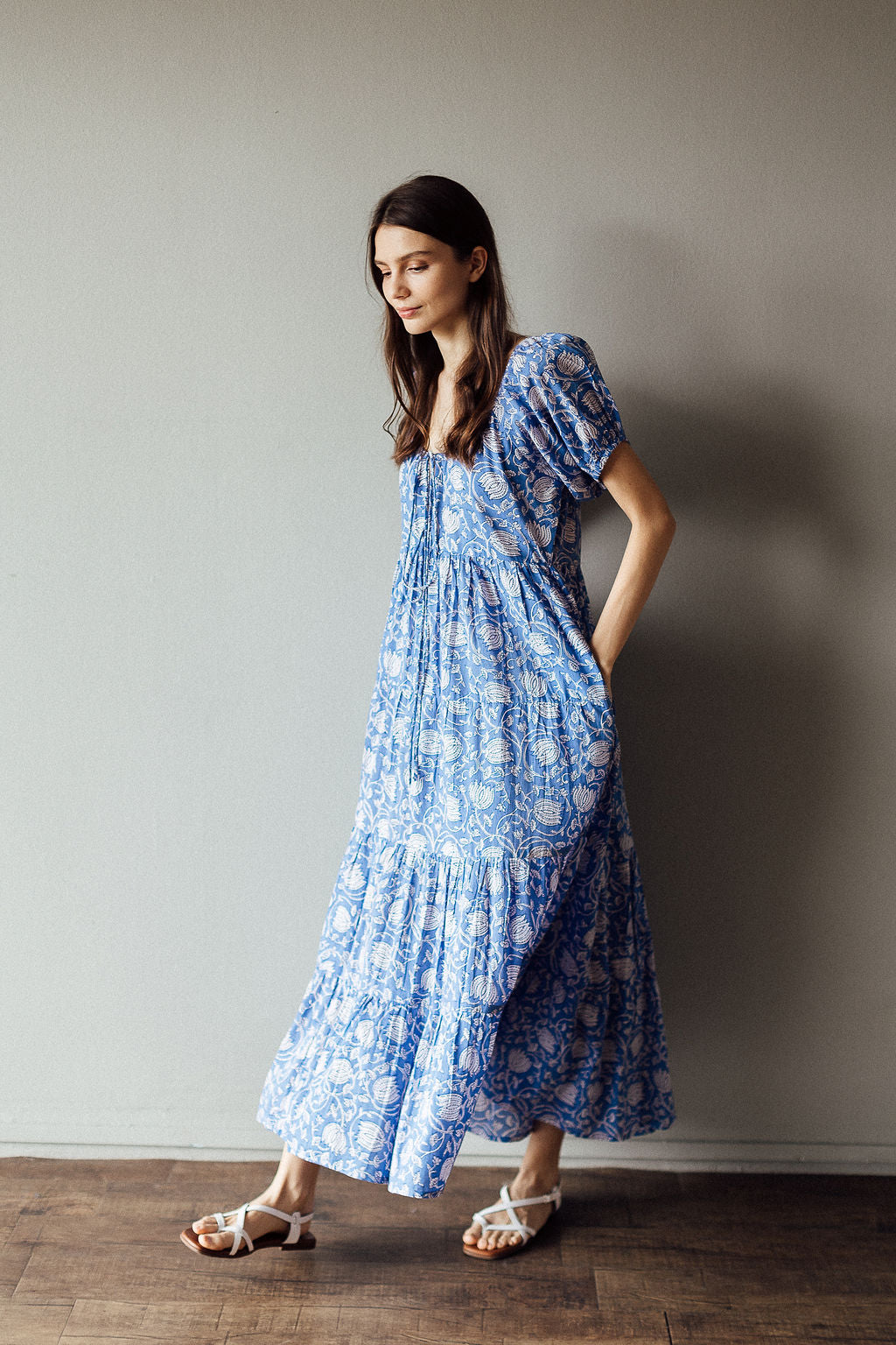 Azure Blue & White Floral Byron Bay Maxi