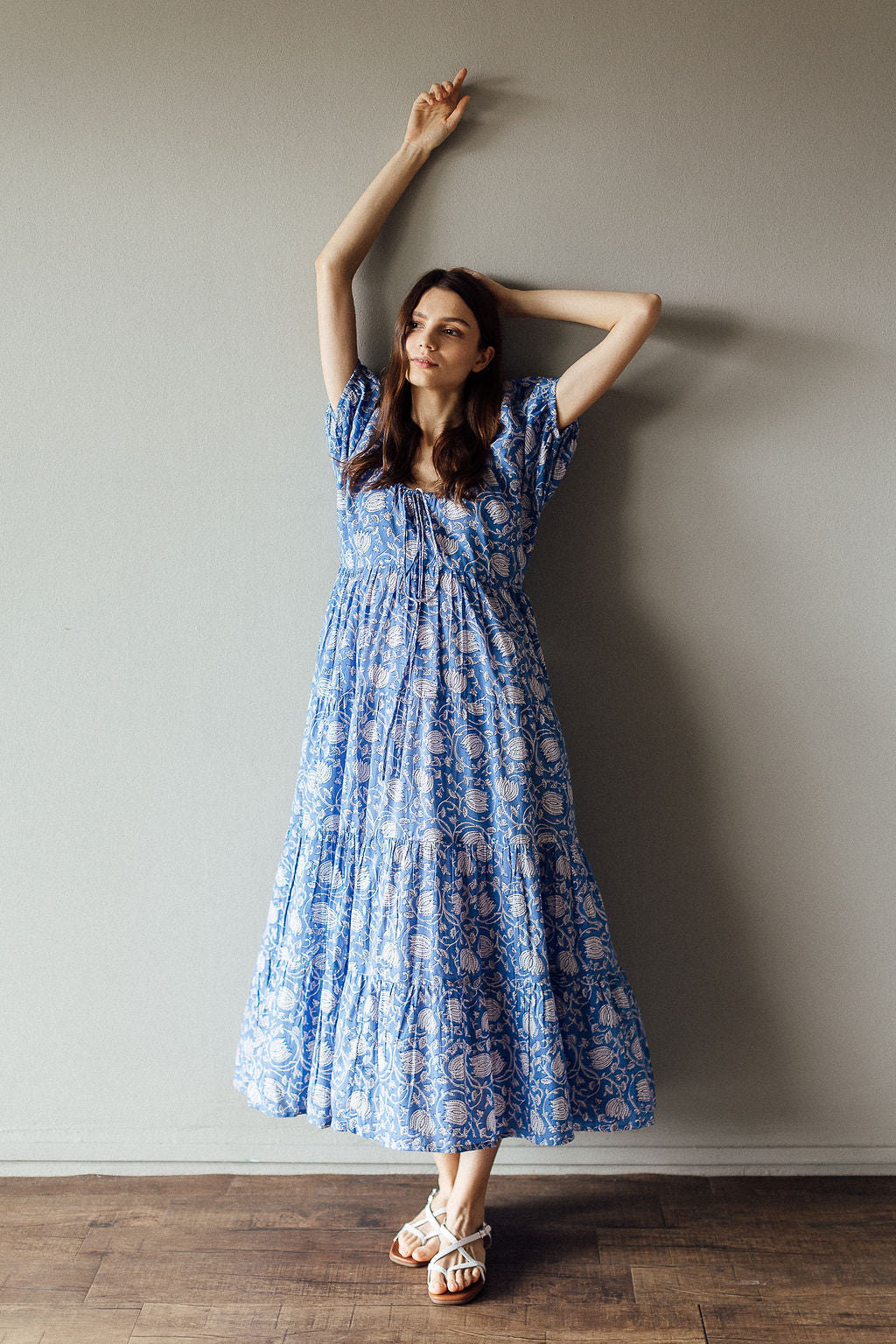 Azure Blue & White Floral Byron Bay Maxi