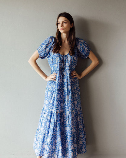 Azure Blue & White Floral Byron Bay Maxi