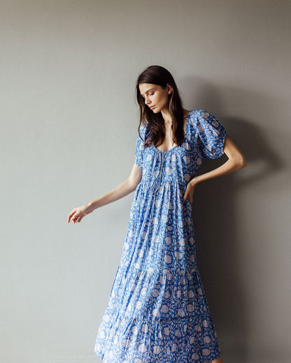 Azure Blue & White Floral Byron Bay Maxi