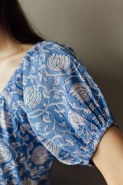 Azure Blue & White Floral Byron Bay Maxi