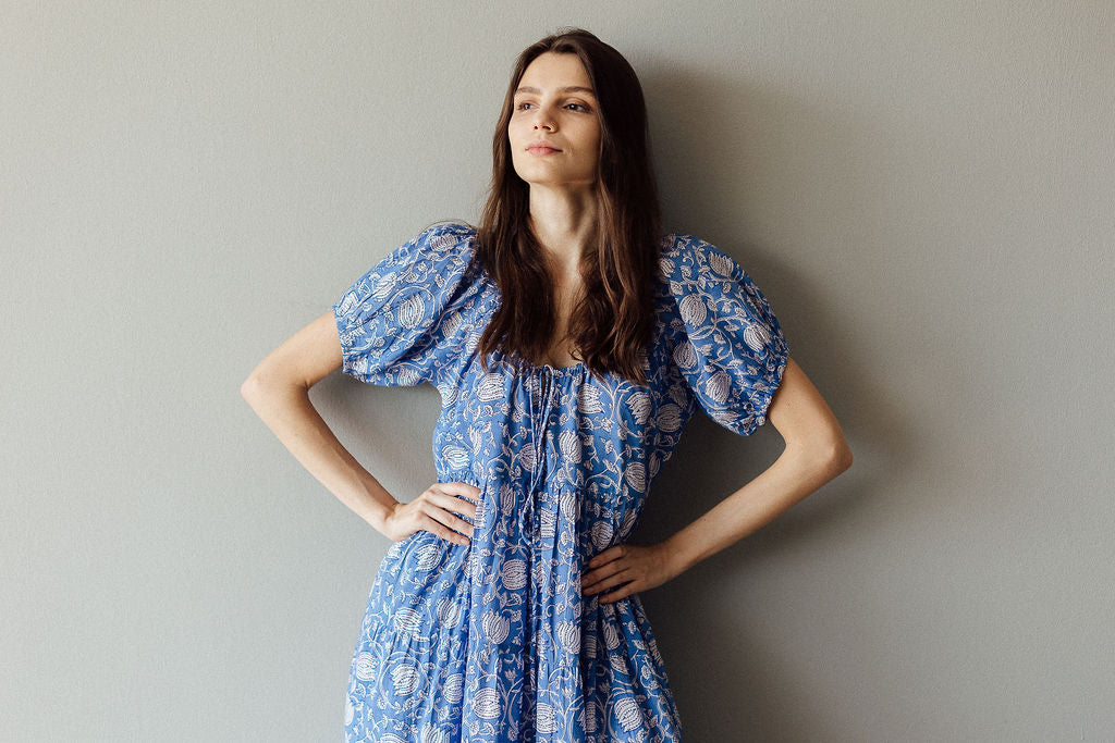 Azure Blue & White Floral Byron Bay Maxi