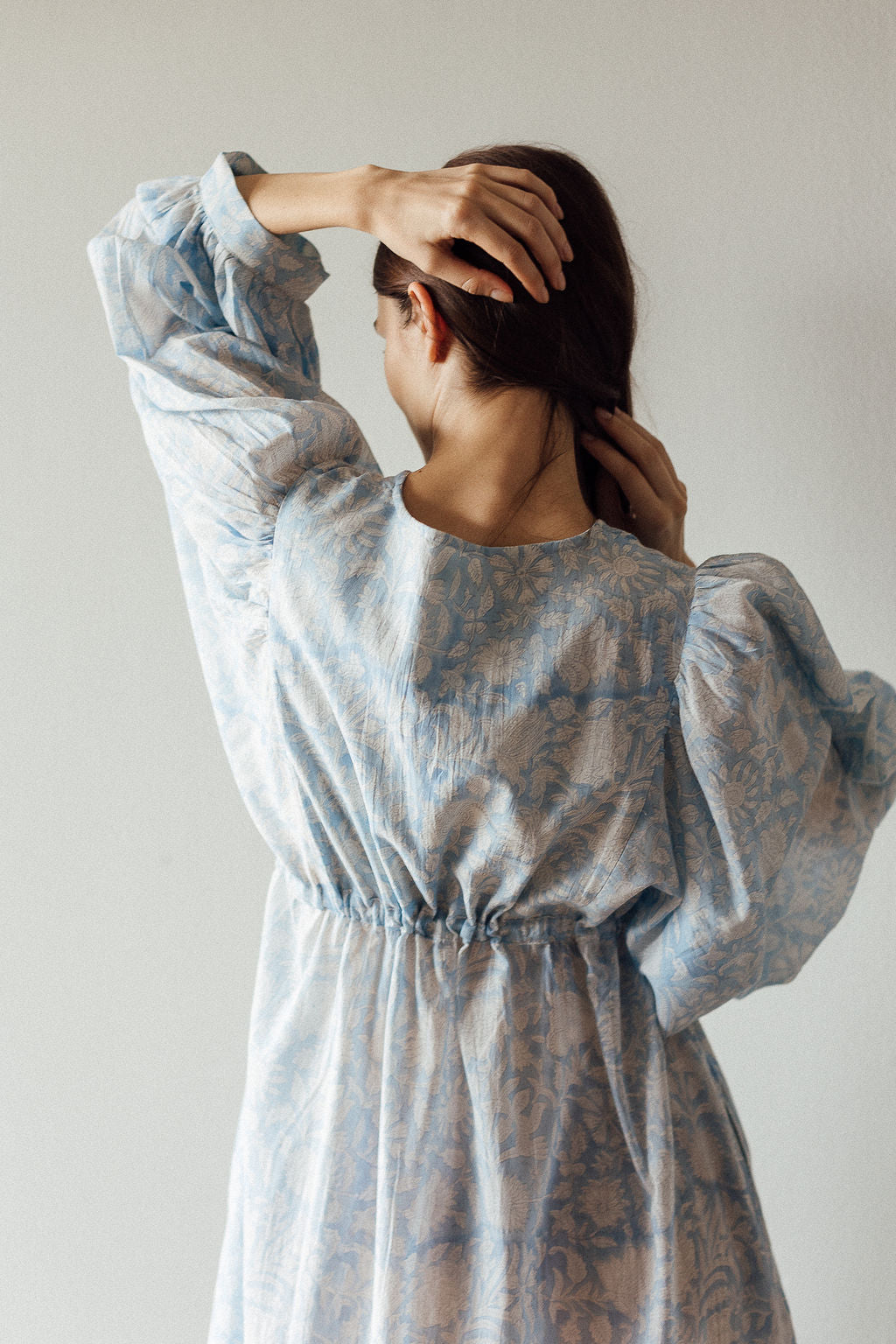 pale blue floral print dress