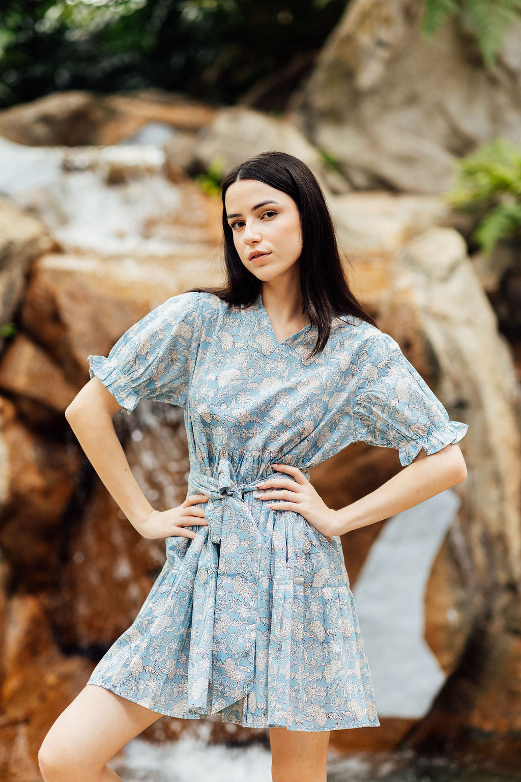 Gerbera Mini Cloud Blue Gerbra Mini Cloud Blue Blue and white block printed dress